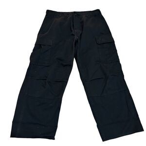 Black Cargo Utility Work Casual Relaxed Straight Leg Army Style Pants